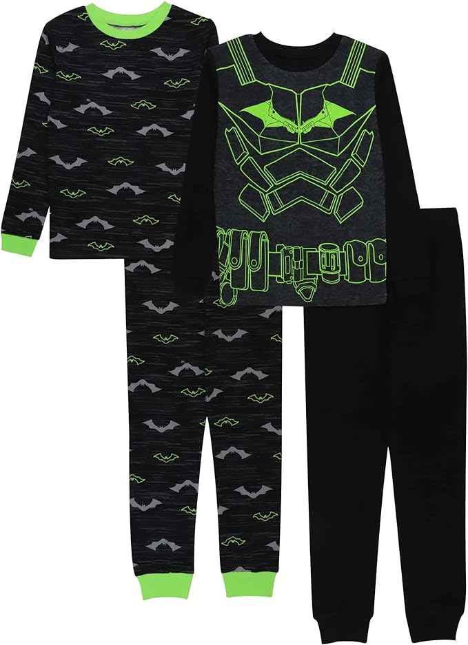 DC Comics Batman Boys' 4-Piece Pajama Set - Neon Batsuit