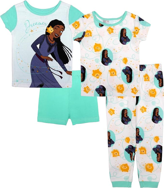 Disney Girls' 4-Piece Cotton Pajama Set - Dreamer Asha