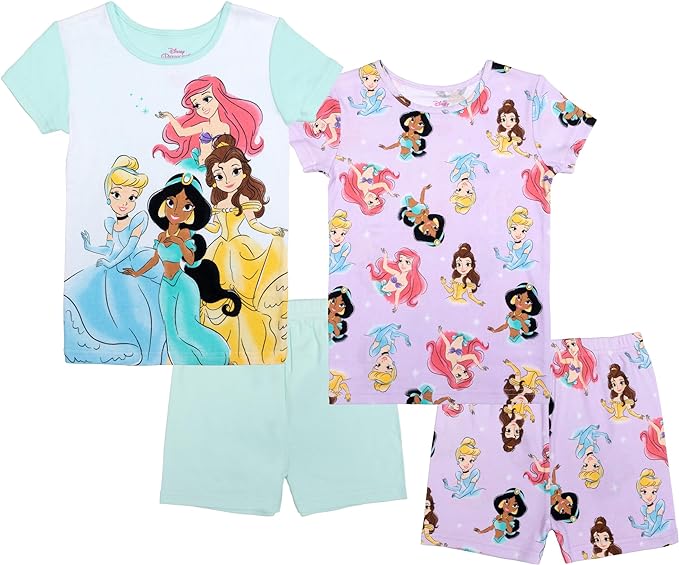 Disney Girls' 4-Piece Cotton Pajama Set - Multi Princess