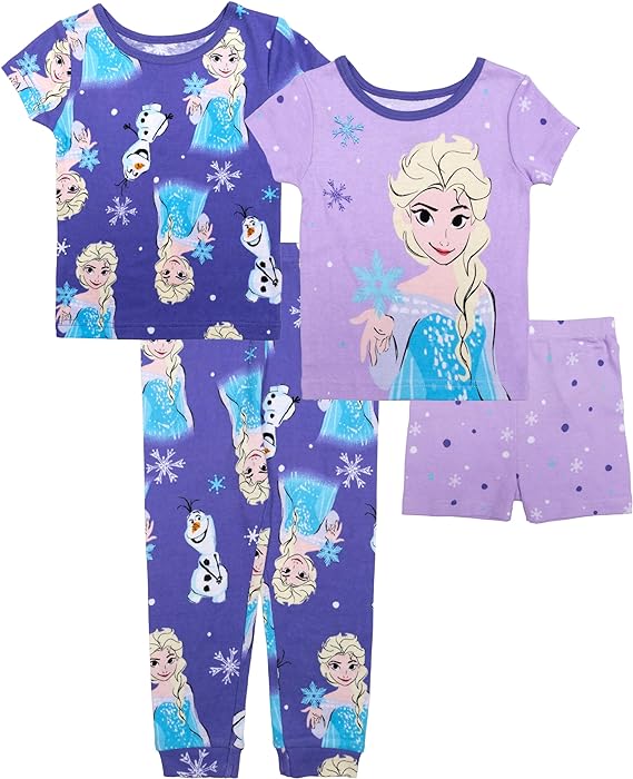 Disney Girls' 4-Piece Cotton Pajama Set - Purple Elsa