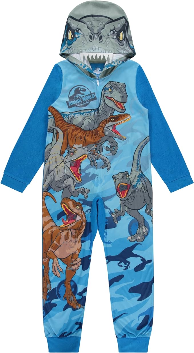 Jurassic World Boys' Hooded Pajama Onesie - Blue