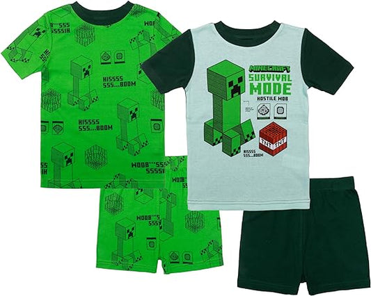 Minecraft Boys' 4-Piece Cotton Pajama Set - Survival Mode