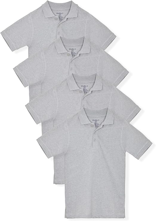 Boy’s 4-Pack Pique Polo Shirts School Uniform - Heather Gray