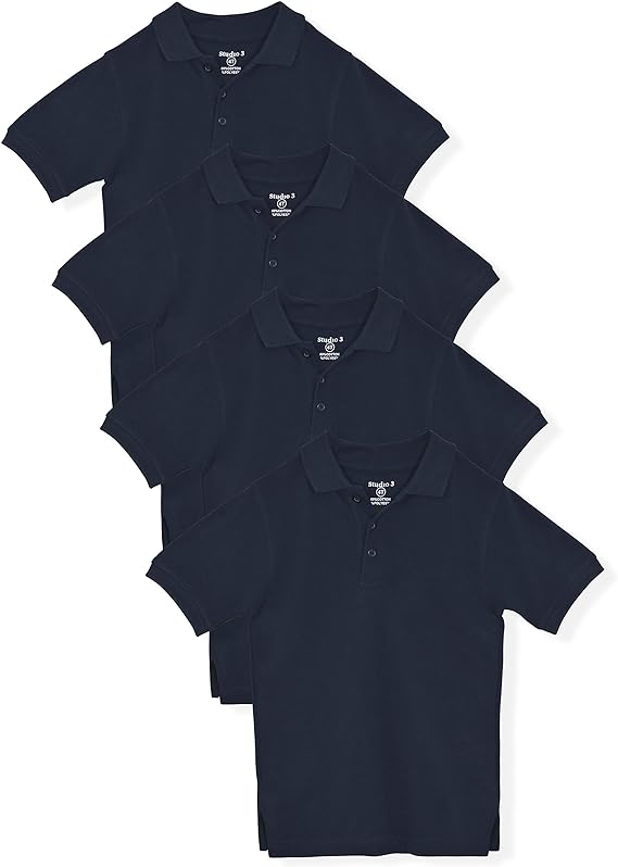 Boy’s 4-Pack Pique Polo Shirts School Uniform - Navy