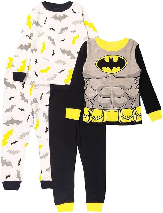 DC Comics Batman Boys' 4-Piece Pajama Set - Grey Bat