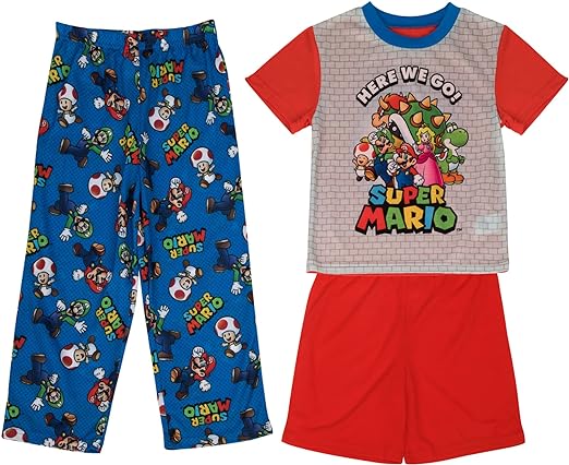 Super Mario Boys' Big 3-Piece Jersey Pajama Set - Here We Go