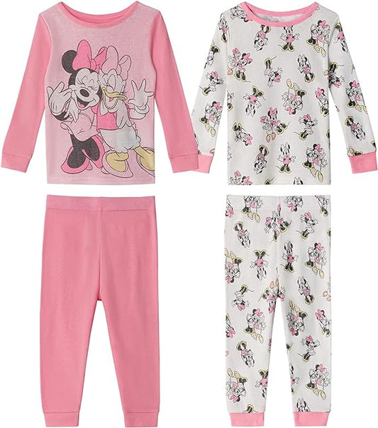 Disney Baby Girls' 4-Piece Cotton Pajama Set - Minnie & Daisy