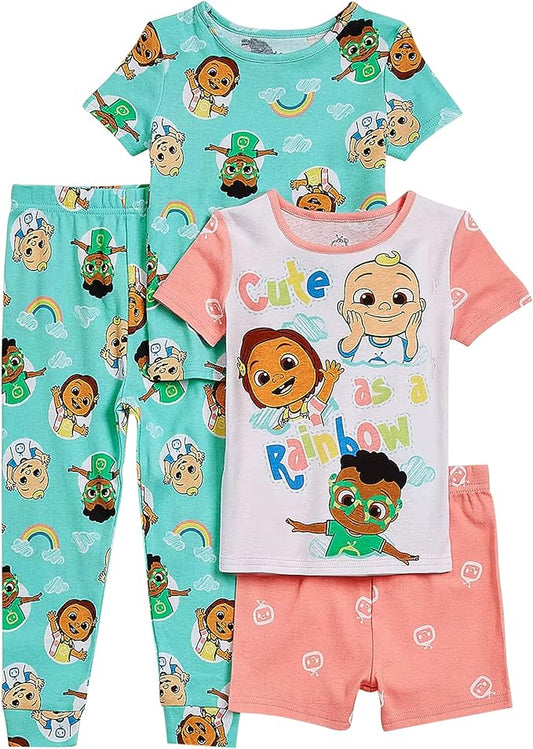 CoComelon Girls' 4-Piece Pajama Set - Rainbow