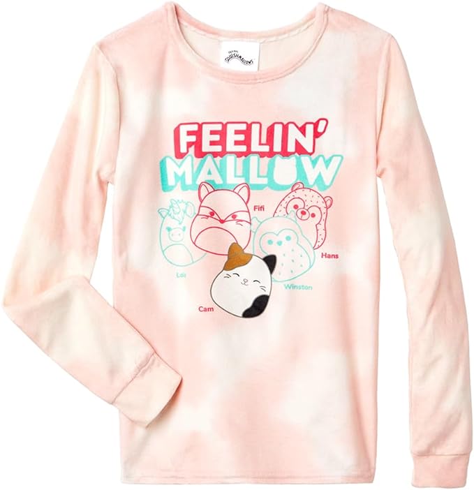 Squishmallows Girls’ 4-Piece Long Sleeve Pajama Set - Ivory/Pink