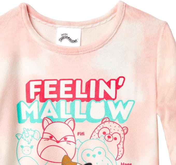 Squishmallows Girls’ 4-Piece Long Sleeve Pajama Set - Ivory/Pink