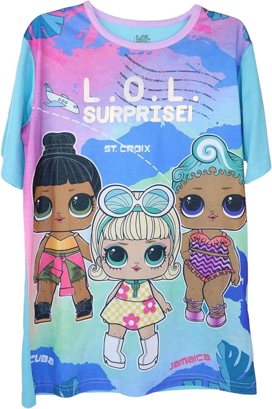 L.O.L. Surprise! Girl's Nightgown Sleep Shirt - Blue/Grey Font