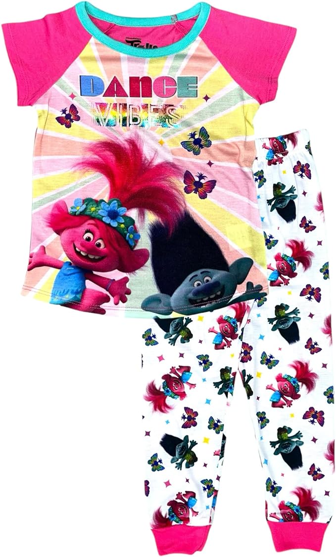 Trolls Crewneck Short Sleeve Top and Pajama Set for Girls - Dance Vibes