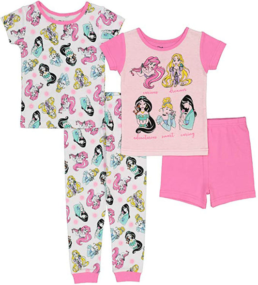 Disney Girls 4-Piece Cotton Pajama Set