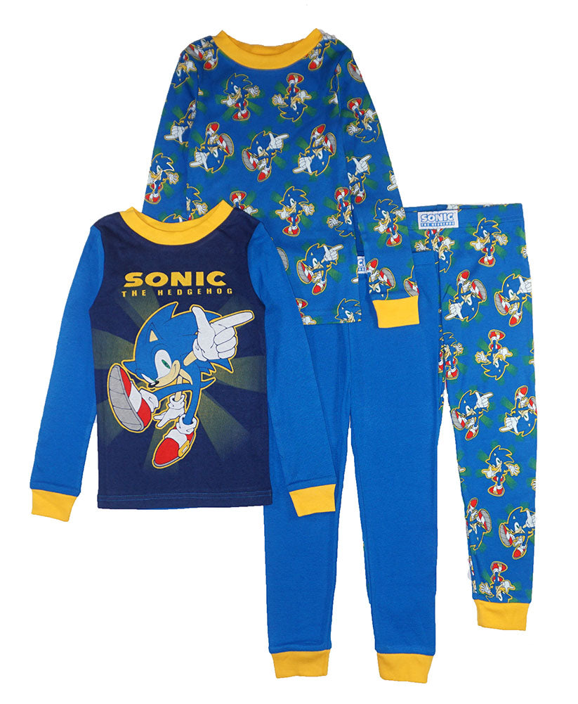 Sonic The Hedgehog Boys' 4 Piece L/S Cotton Pajama